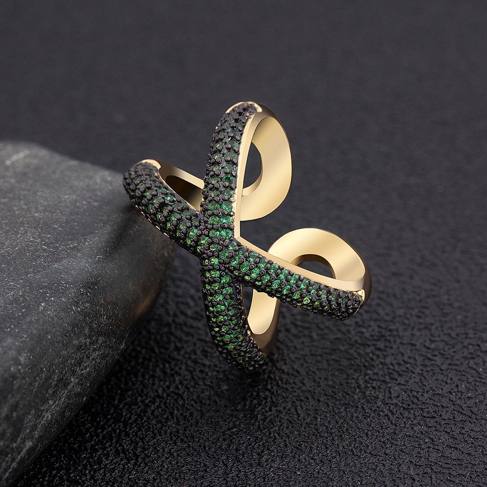 Charm Simple X Shape Cross Copper Zircon Ring Luxury CZ Stone 5 Colors High Quality Wedding Party Finger Adjustable Open Ring