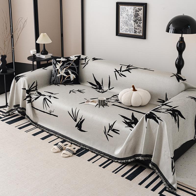 Chinese Style Cool Bamboo Shadow Chenille Sofa Towel Four Seasons All-Inclusive Sofa Cover Dust Cover One-Piece Sofa Cover Cloth