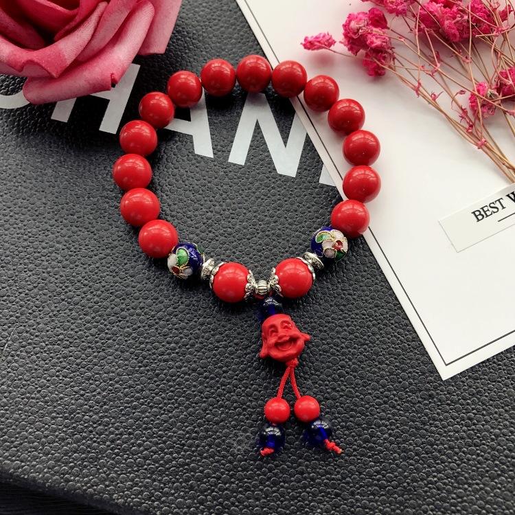 Retro red cinnabar cloisonne bracelet fashionable versatile literary and ethnic style fringed bracelet safe natal year accessories
