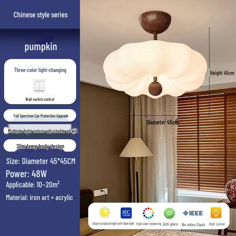 Ретро Французский Кремовый Орех Потолочный Светильник для Спальни - Полуприлегающая Люстра Tri-color Dimmable [San an Chip Eye Protection]