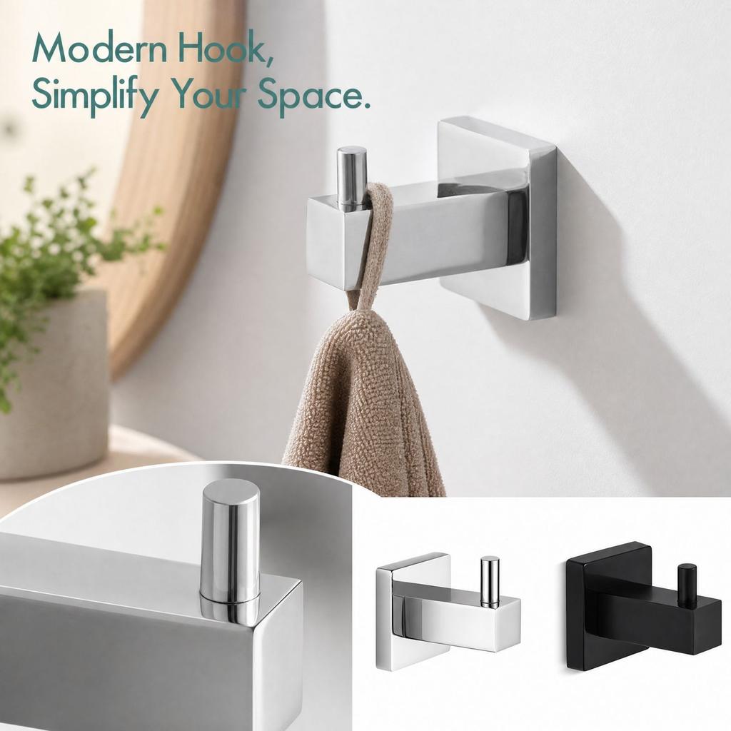 Stainless No-Drill Hooks for Bathroom, Closet and, Coat Hook E