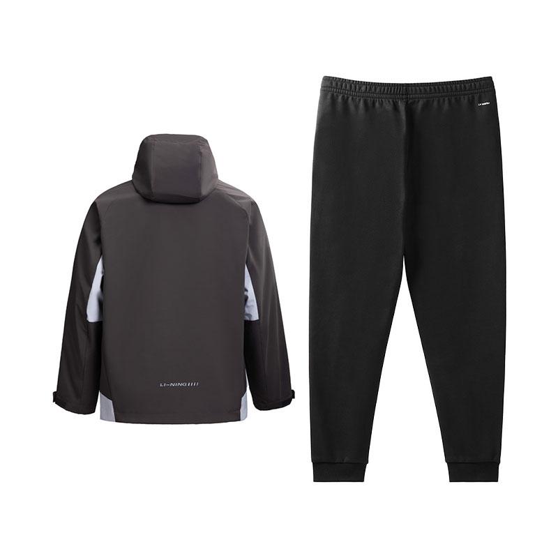 Li-Ning Versatile Fashion Three-In-One Hooded Fleece Sweatshirt And Fleece Knit Long Pants Casual Sports Set Men Sets AWBV167-2+AKLVC87-1