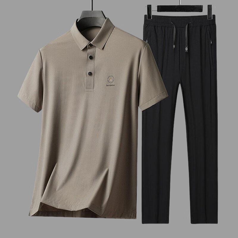 LangSha Men's Ice Silk Short-Sleeve Two-Piece Set