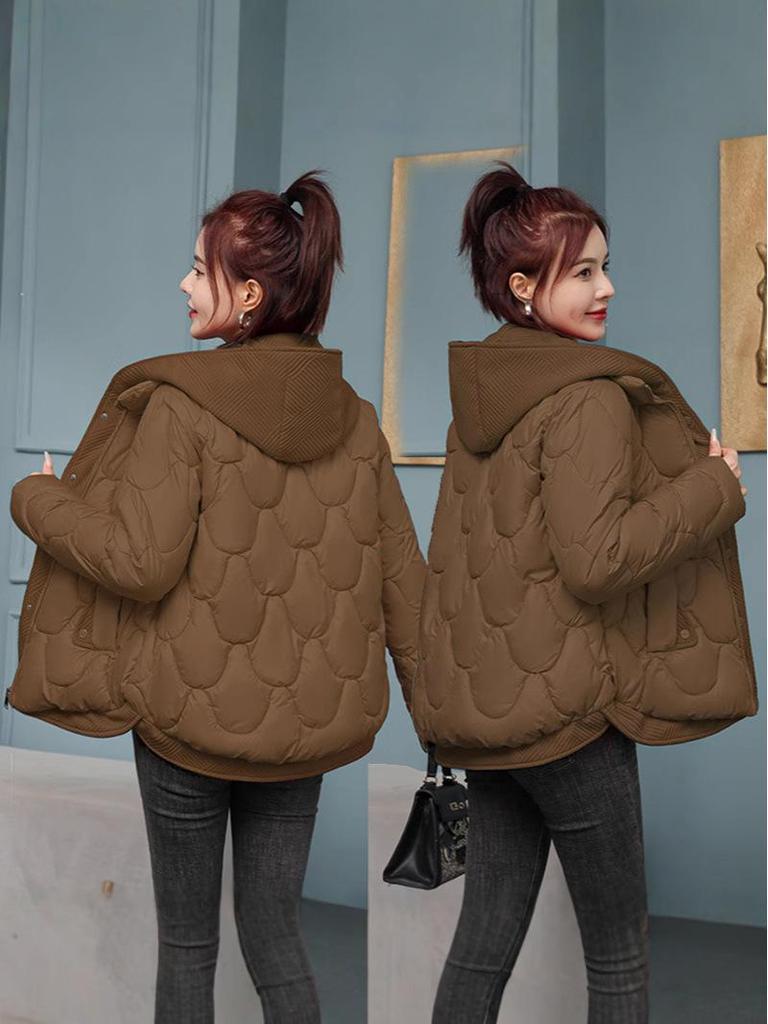 European Style Women's Knitted Hooded Down Cotton Coat - Short, Loose, Thickened Winter Outerwear