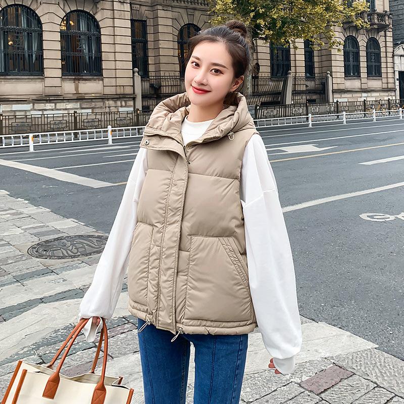 Capucha Chaleco Beige Mujer Acolchado Chaleco Acolchado De Algodón