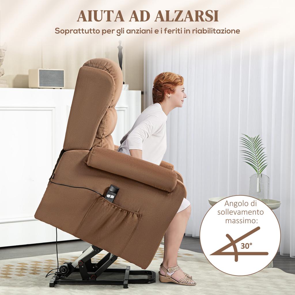Poltrona Alzapersona Reclinable At 160 Degrees With Footrest And Remote Control In Velvet 85x88x109 Cm Brown