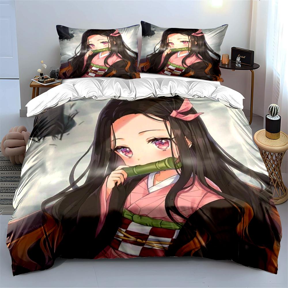 Anime Girl Pink Kimono 3-Piece Bedding Set Bedding set (1 duvet cover, 2 pillowcases, duvet not included)