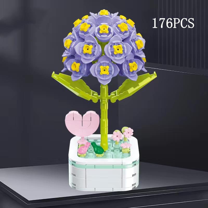 Kalıcı Buket Lale Çiçeği Yapı Taşı 3D Model Ev Dekorasyonu Bitki Saksıda Montaj Tuğlaları Sevgililer Günü Çocuk Hediyeleri
