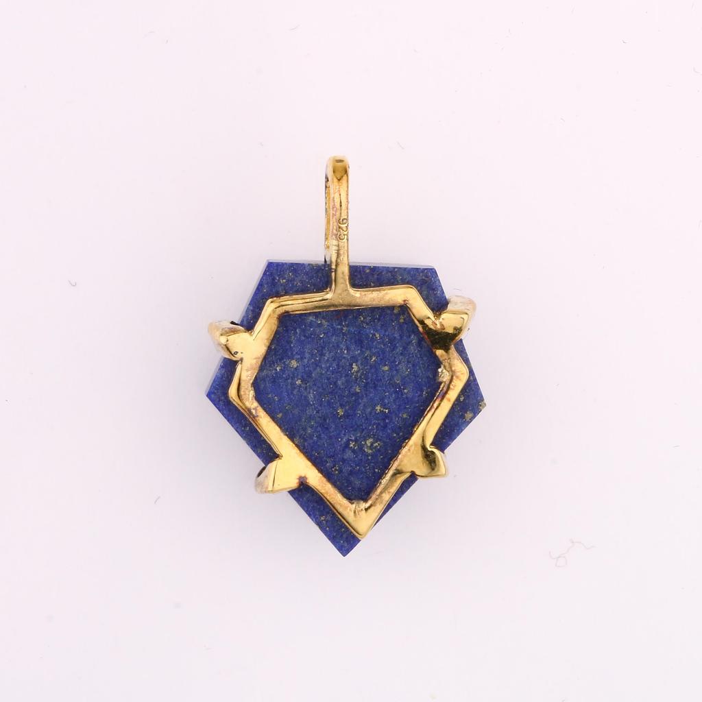 Lapis Lazuli Pentagon Pendant 925 Sterling Silver Gold Plated Geometric Fine Jewelry Gift for Her
