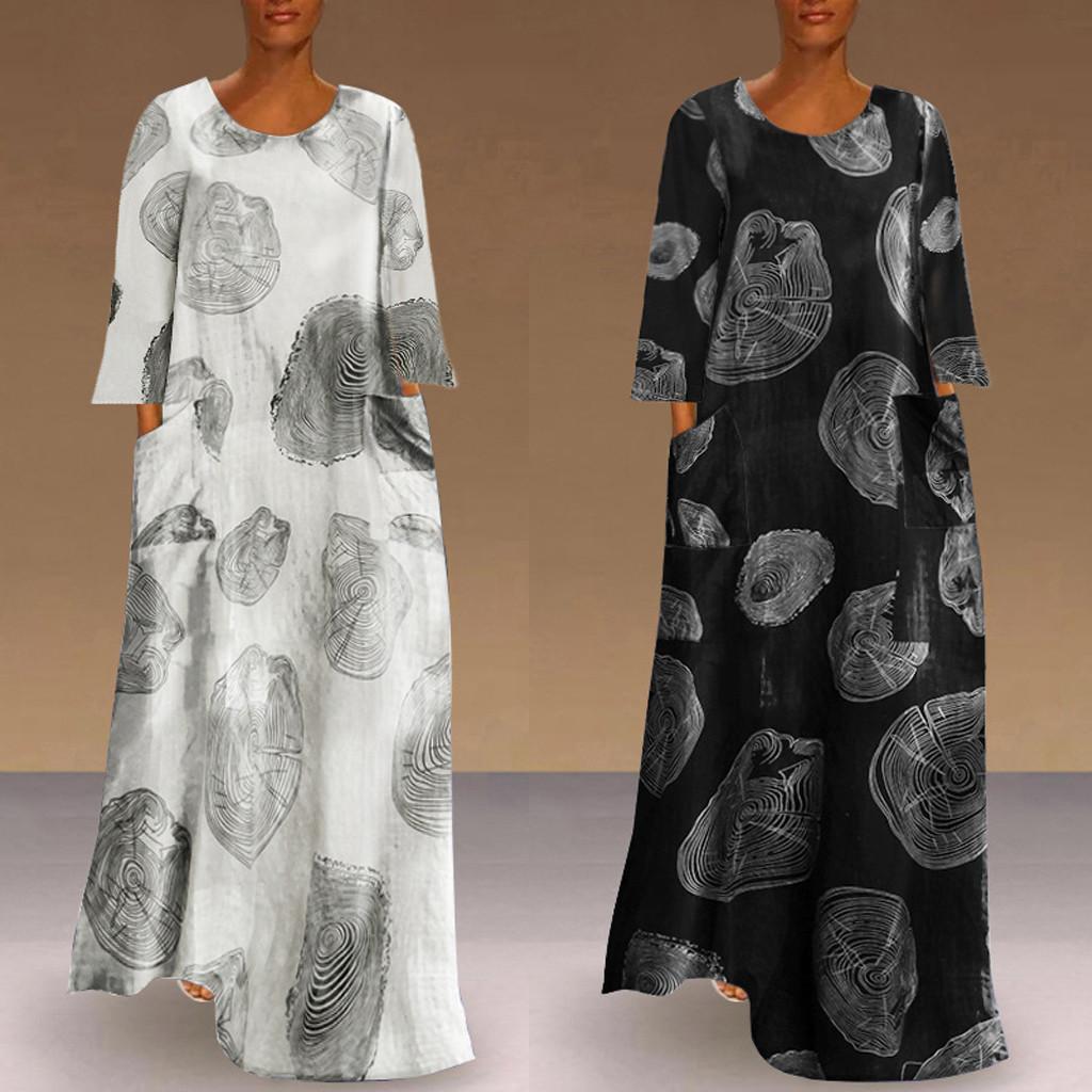 

Модное женское свободное длинное платье больших размеров с длинными рукавами и большим карманом