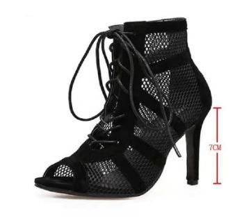 New Black Mesh Suede Fashion Cross Strap Sexy High Heel Large Size Women's Shoes
