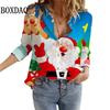 Women's Blouses Christmas 3D Printed Shirts Autumn Winter Fashion Long Sleeve Funny Cute Santa Claus Casual Button Tops