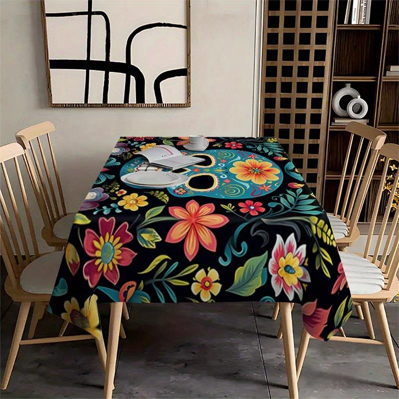 Mexican Sugar Skull Rectangle Table Cloth for Table Decor Kitchen Dining Waterproof Reusable Tablecloth for Tables Dining Room