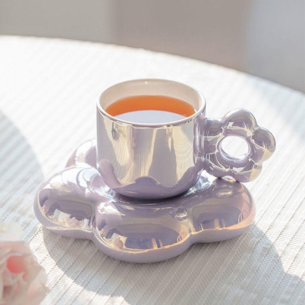 Cute Coffee Cup Dish with Handle Tea Drinking Cup Drinkware Flower Mug  Water