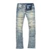 DRIPX New Stacked Jeans Men Patchworks Spliced Denim Ripped Wash Frayed Pants Male's Streetwear Men‘s Tassel Motorcycle Jeans