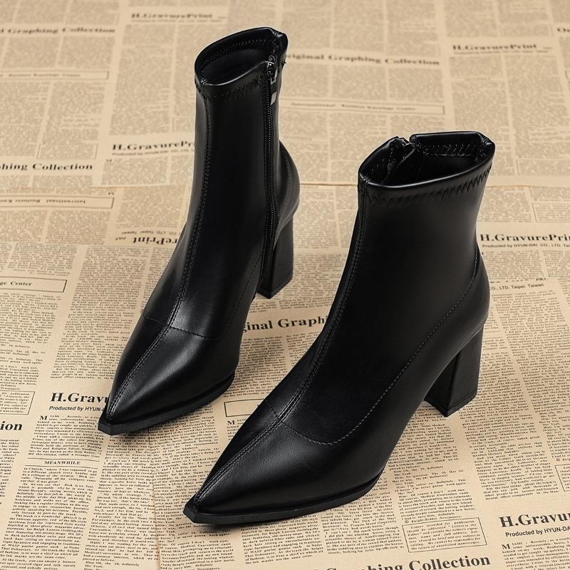 Autumn Winter Vintage Pointed Toe Women Ankle Boots Sexy Thick Heels Shoes Street Style Banquet Party Dress Short Botas Mujer