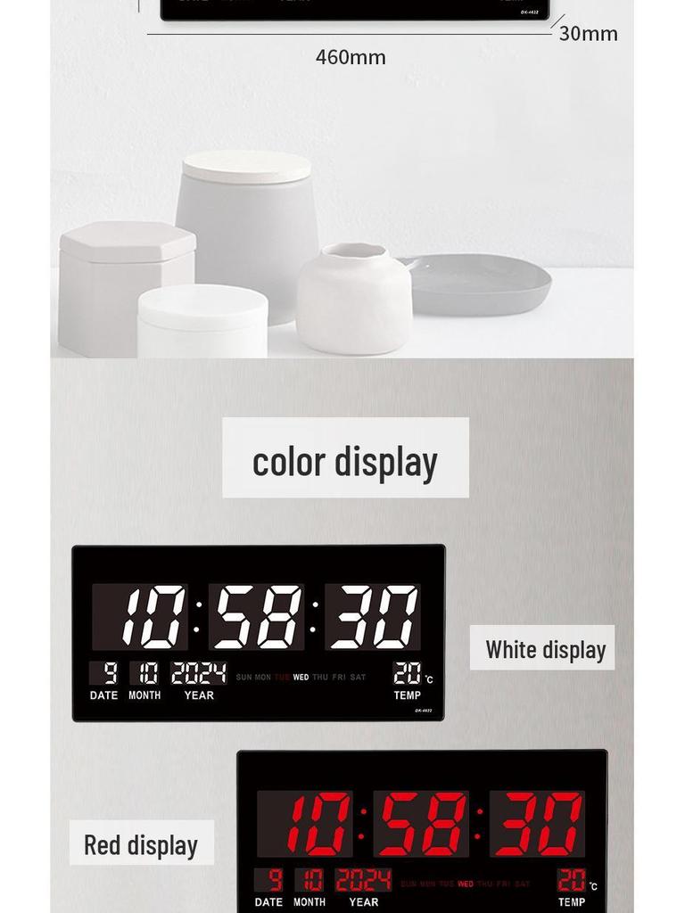 Large LED Wall Clock - English Display with Plug-in Feature for Living Room