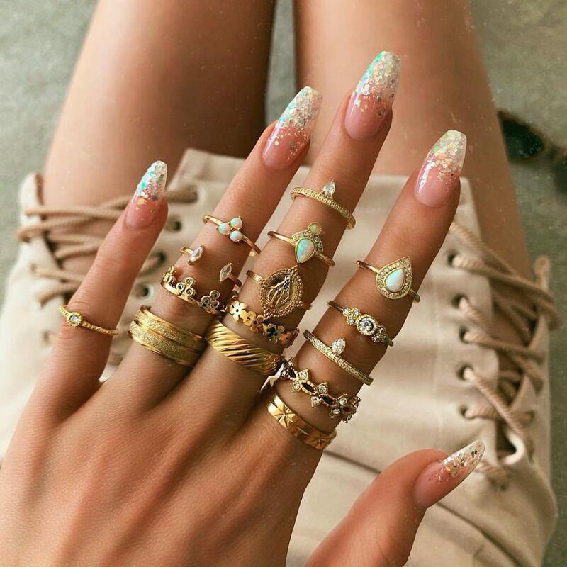 Fashion Opal Jesus Embossed Ring Women'S Diamond 15-Piece Set Joint Ring