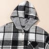 Women's Fashion Classic Casual Fleece Check Jacket Long-Sleeved Autumn/Winter Button-Fastening Colour-Block Hooded Coat