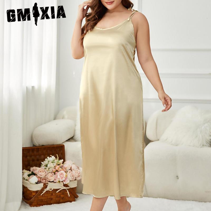 GMXIA Summer Halter Ice Silk Nightgown Women Simulation Silk Large Size Sleepwear