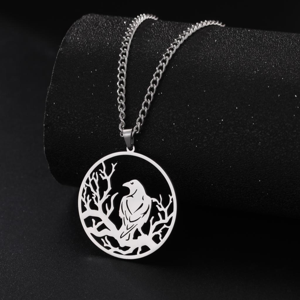 Crow Raven Pendant Necklaces Norse Mythology Stainless Steel Gothic Necklace for Men Vintage Jewelry