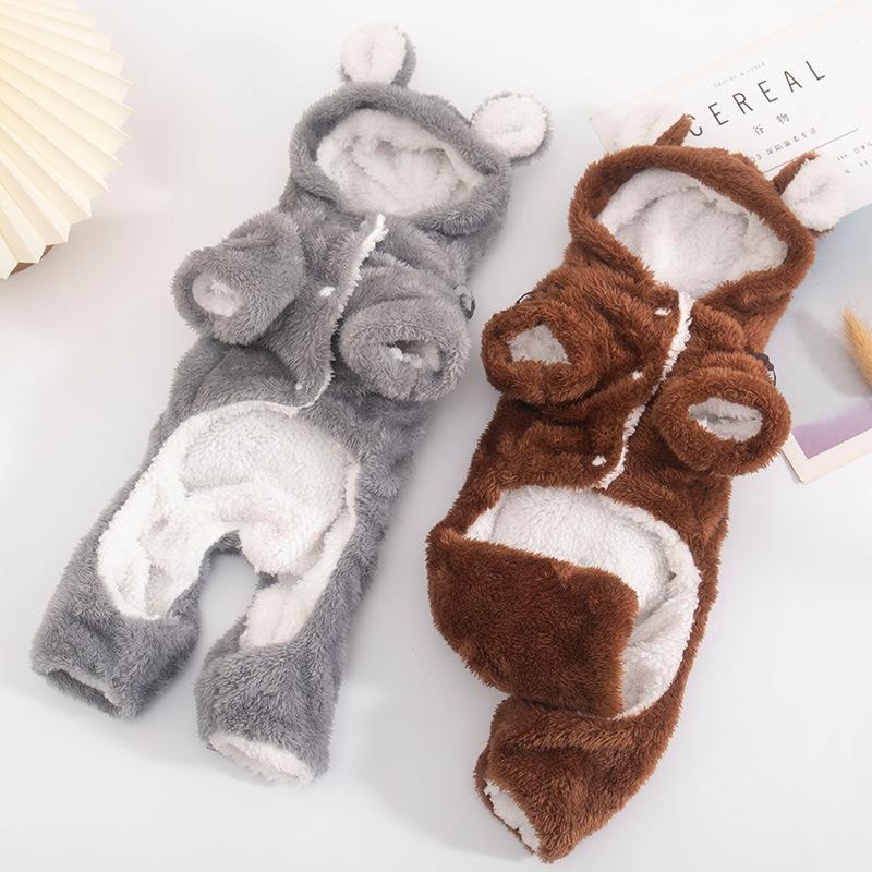 So Cute Thickened Fleece Dog Clothes Autumn Winter Teddy Bichon Small Dogs Four Legs Bear Costume Pet Supplies Home Garden