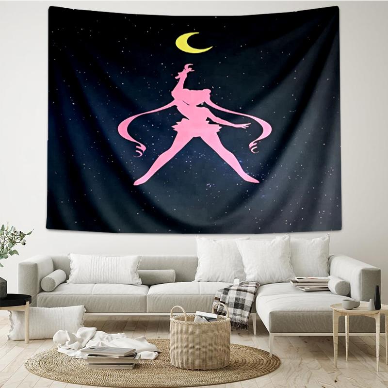 Sailor-Moon Print Tapestry, Backdrop, Easy Setup, Ideal for Bedroom, Office & Living Room, with Aesthetic Wall Hanging Decor.