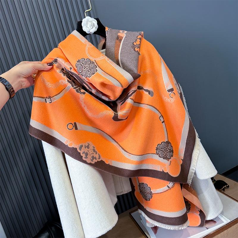 Autumn and winter new horse picture jacquard contrasting color double-sided imitation cashmere scarf personalized advanced soft breathable warm