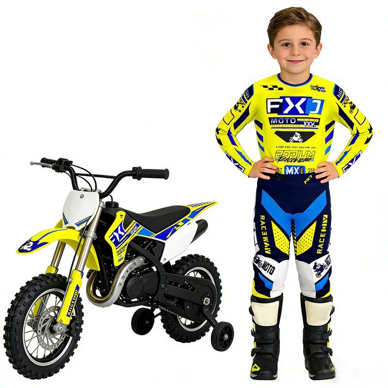 Set motocross copil Maieu și pantaloni motociclist îmbrăcăminte copii băiat mare fată Set echipament mx tineret Număr personalizat Nume costum de curse YM-22 (20-24KG) albastru
