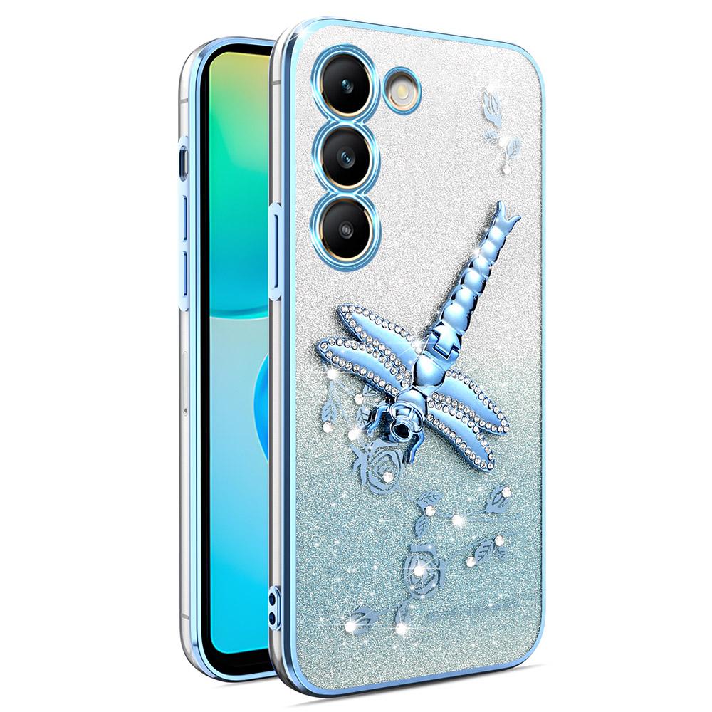 For Samsung Galaxy S23+ Case Dragonfly Kickstand TPU Flowers Glitter Phone Cover