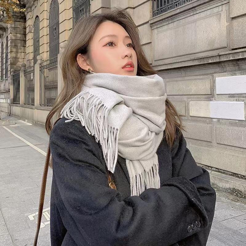 

Зимний шарф, женский роскошный осенне-зимний кашемировый шарф, утолщенная теплая шаль, классический пушистый шарф с кисточками, одноцветная мягкая шаль 1-6Y