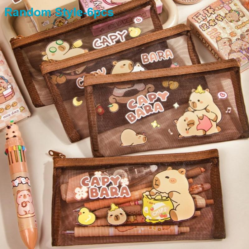 

6pcs Cute Capybara Transparent File Bag Large Capacity School Office Organizer Portable Document Storage Bags Travel Accessories