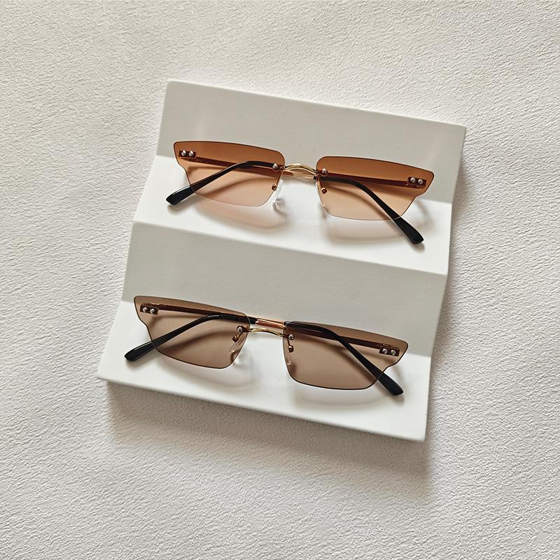 2pcs/Set Rimless Rectangle Women Fashion Sunglasses Designer Trendy Small Frame Summer Style Sun Glasses Outdoor Accessory