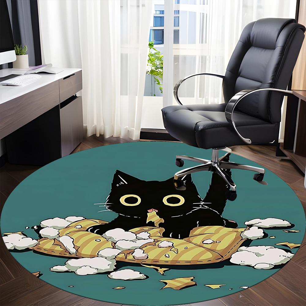 1pc Cat Pillow Office Round Area Rug, Mat Suitable For Office, Under Office Chairs Bedroom Living Room Home Decor, Room Deco