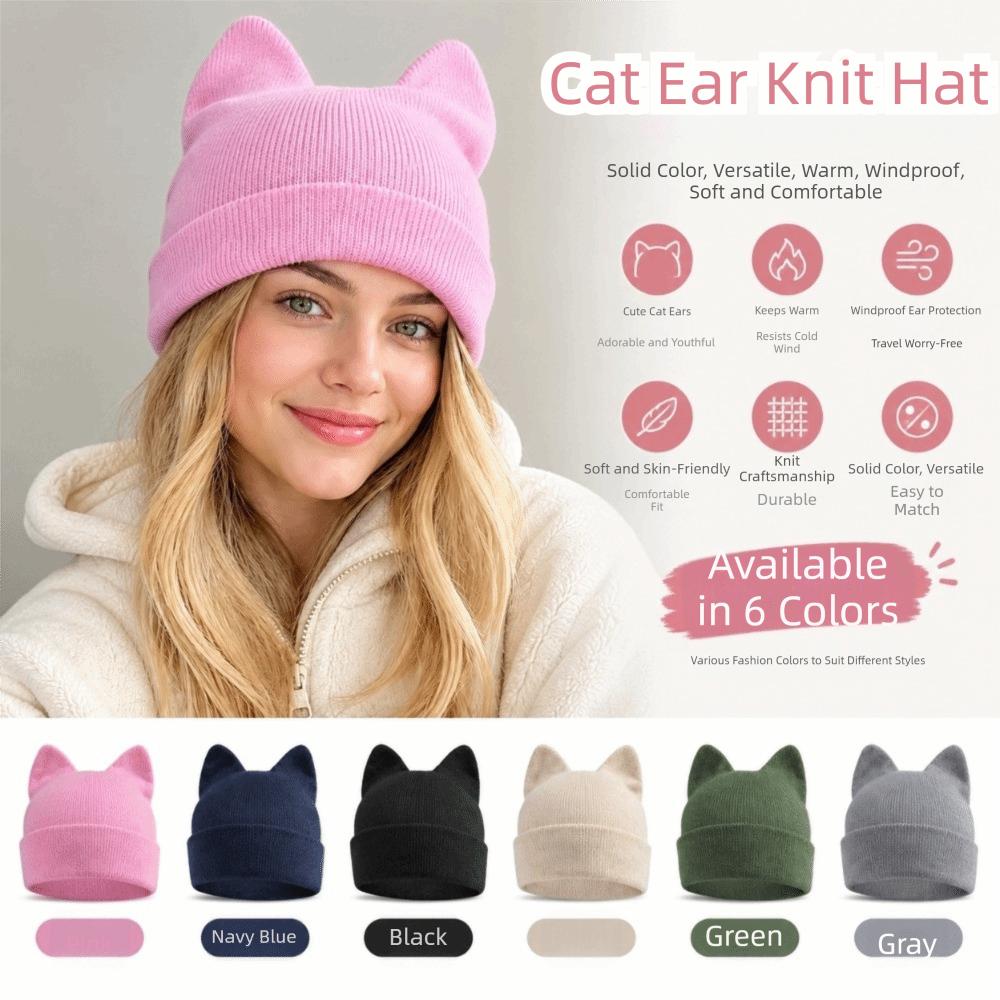 Cute Cat Ears Beanie Hats Y2K Pullover Hat Kawaii Knitted Hat Girls