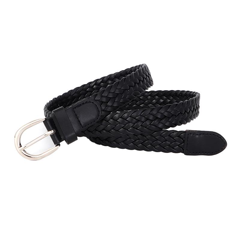 Ladies' Retro Woven PU Leather Thin Belt for Jeans and Dresses