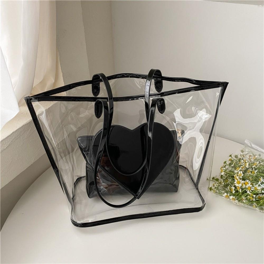 

Versatile Jelly Color Shoulder Bag Waterproof Beach Bag Transparent Handbags Trendy Fashion чёрный