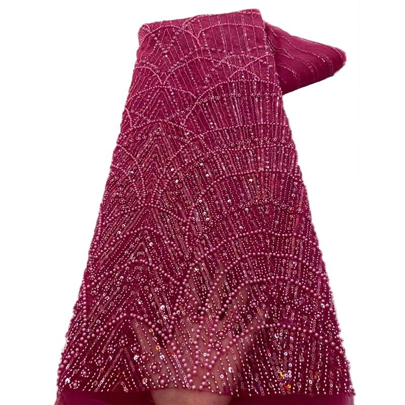 1 Yards African Luxury Beaded Tulle Lace Fabric Nigerian Handmade Heavy Sequin Lace Fabric For Diy Wedding Party Dresses