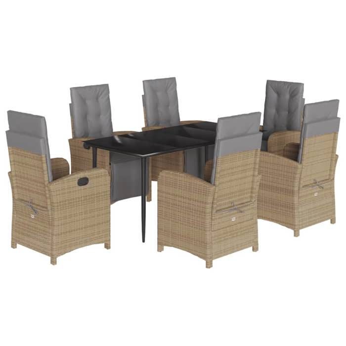 VidaXL Ensemble à Manger de Jardin avec Coussins 7 pcs, Table et Chaises avec Dossier et Repose-pied Réglables 3212588