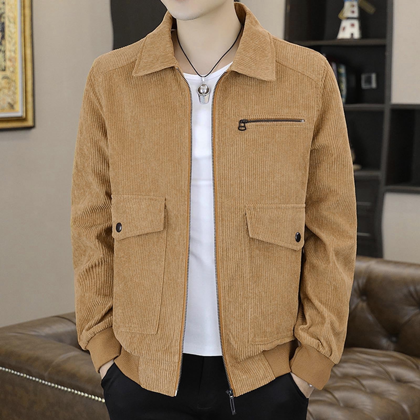 

Мужская Повседневная Свободная Вельветовая Куртка Пальто с Отложным Воротником M