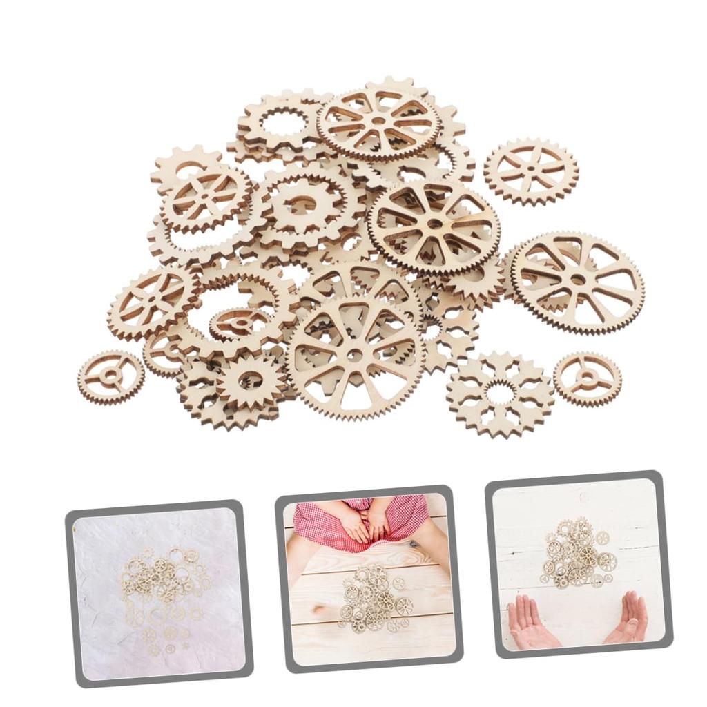 SEWACC Wooden Gear Puzzle, 100 Pieces Set, Small Wood Gears for DIY Crafts, Ideal for Home Learning and Creativity