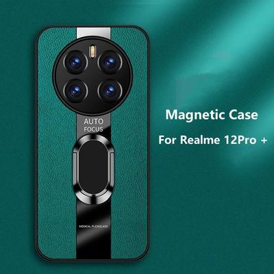 Per Realme 12 Pro Plus Custodia Anello magnetico Cover posteriore per telefono Per Realme 12Pro + 5G Capa in pelle di lusso Paraurti antiurto in silicone