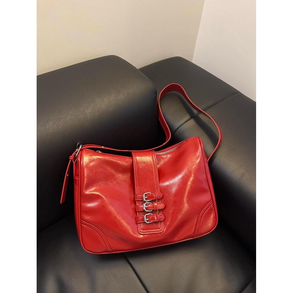 Ielgy Large-Capacity Soft Leather Tote Bag Sweet Cool Hot Girl Motorcycle Bag Portable Classy Fashion One-Shoulder Messen