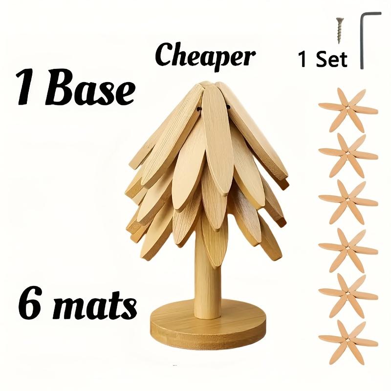 5-teiliges Set Bambus-Holz-Dreibein Hitzebeständige Matten - Verbrühsicherer Topf- und Schüsselständer, Hitzebeständiges Küchenzubehör, Geeignet für heiße Gerichte, Teekannen