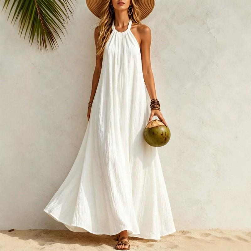 Womens Halter Neck Maxi Dress Loose Flowy Beach Bohemian Vacation