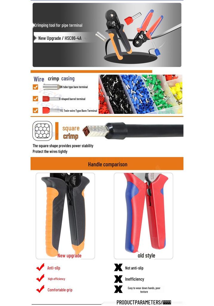 Tubular Terminal Crimping Pliers HSC8-6-4 with 1200-Piece Electrician Kit
