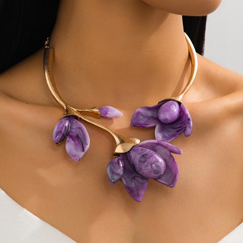 Fashion Colorful Flower Necklaces Adjustable Metal Open Chokers Korean Style Geometric Collar Necklace Women