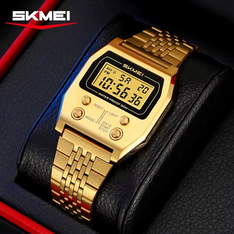 SKMEI 2460 Luxury Electronic Waterproof Digital Mens Wristwatches New Design Stainless Steel Band in Stock Low Price Sport Watch