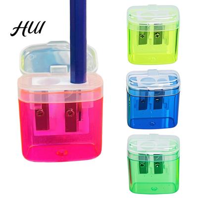 Sacapuntas Escolar Doble Agujero 4 Colores Plástico Transparente para Lápices Redondos Estándar Lápices Jumbo Apto para Niños Portátil con Tapa Seguro