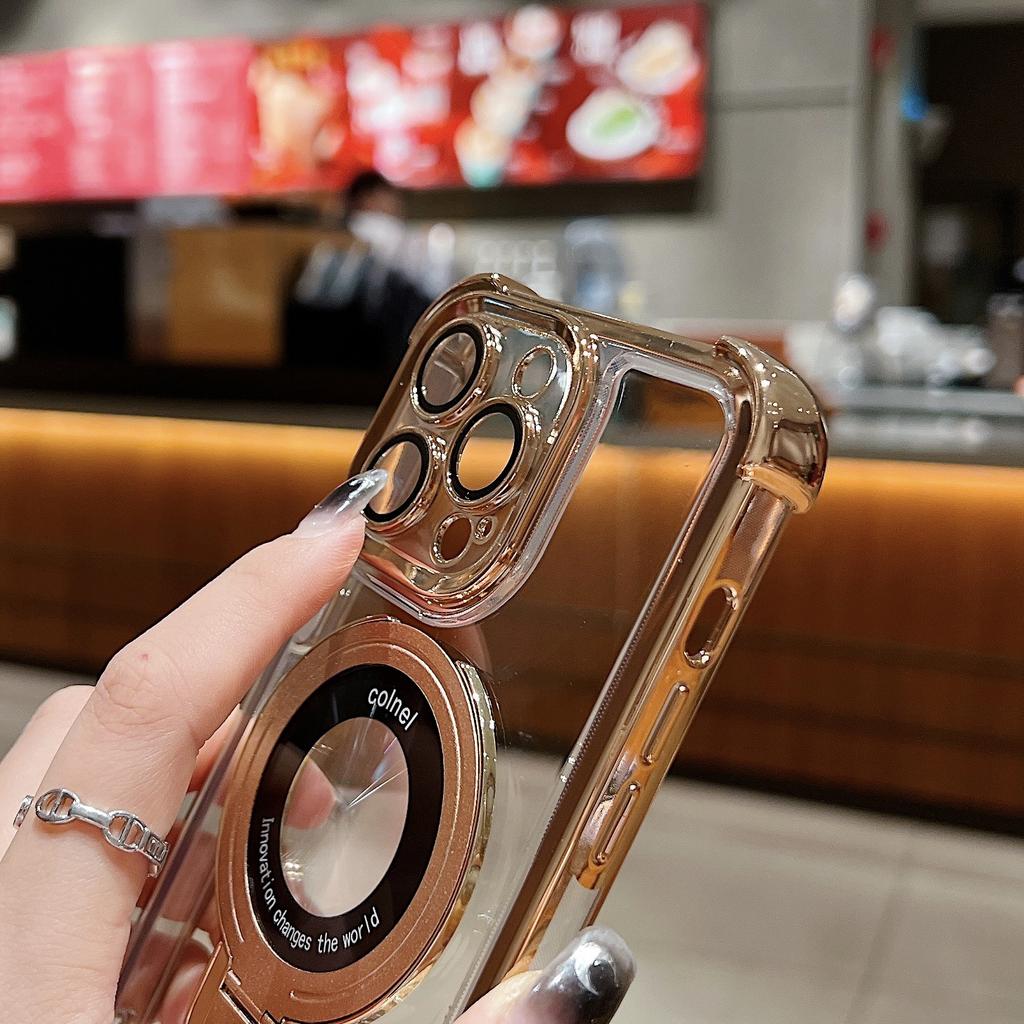 Fashion Plating Magnetic Bracket Case for 17 16 15 14 13 12 Pro Max Case With Holder Stand Shockproof Cover for Magsafe